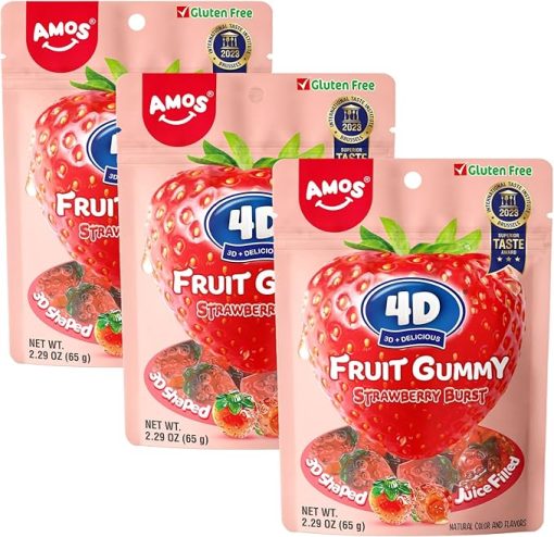 Amos 4D Strawberry Juice Pops Resealable 2.29 oz Bag (Pack of 3)